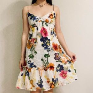 Vintage 90s floral cotton bustier bodice babydoll slip dress with ruffled hem